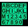 Phosphoreszierende Buchstaben und Zahlen in PVC